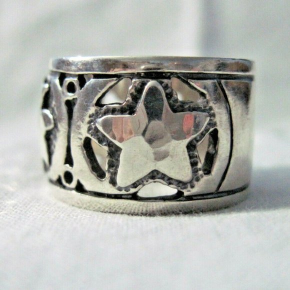 Sterling Silver 9.25 stamped sun, moon and star ring size 9 1/2 euc - Picture 2 of 8